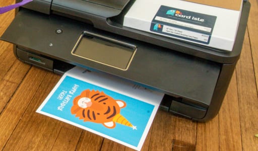Card Isle printer with printed greeting card